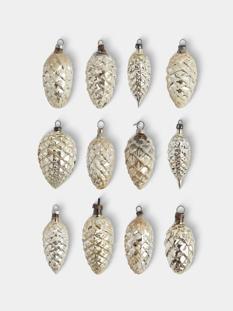 Antique and Vintage - Early-20th-Century Pinecones Glass Baubles (Set of 12) - Silver - ABASK - 