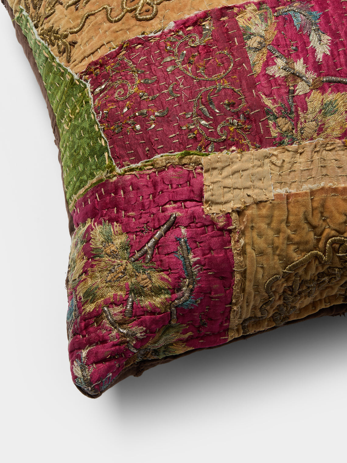 By Walid - 19th-Century Ottoman Sirma and Silk-Damask Patchwork Cotton Cushion (19.5in/50cm) - Multiple - ABASK