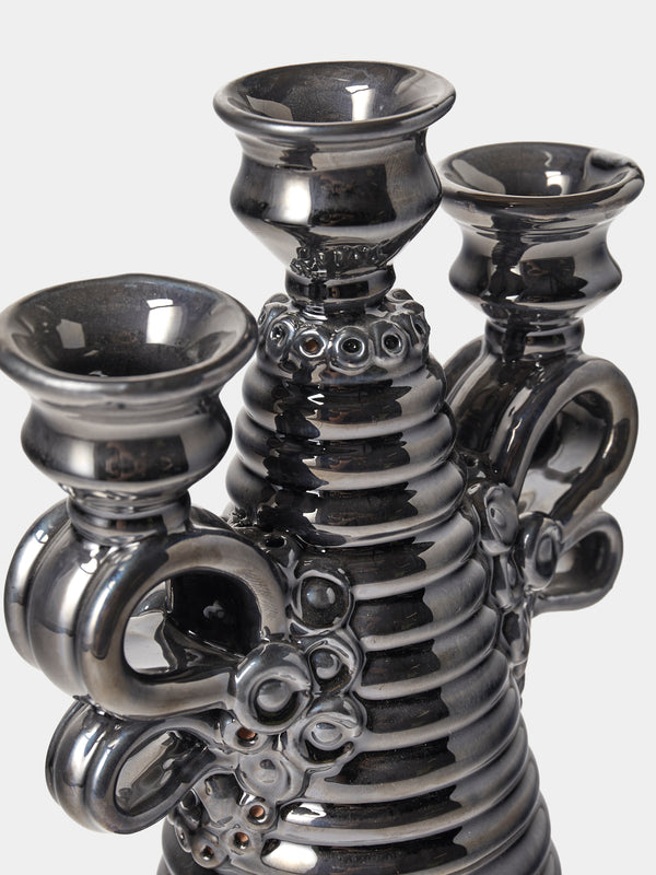 Poterie de Cliousclat - Slipware Candelabra - Black - ABASK