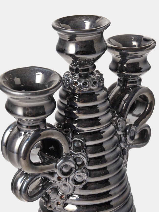 Poterie de Cliousclat - Slipware Candelabra - Black - ABASK