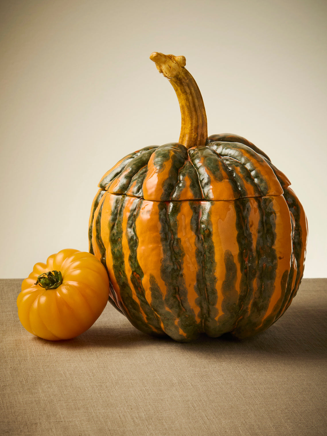 Antique and Vintage - 1940s Ginori 1735 Majolica Ceramic Pumpkin Serving Tureen - Orange - ABASK