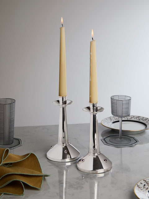 Antique and Vintage - 1957 Tage Göthlin Solid Silver and Amethyst Candlesticks (Set of 2) - Silver - ABASK