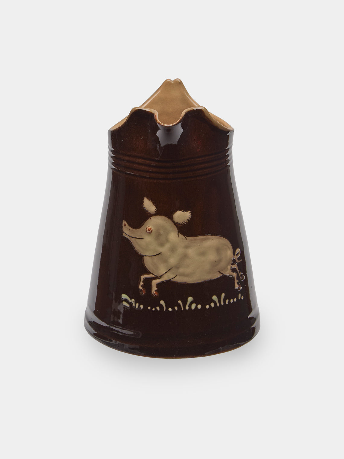 Poterie d’Évires - Pigs Hand-Painted Ceramic Petite Milk Jug - Dark brown - ABASK