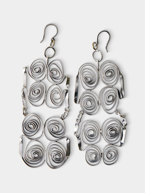 Mahnaz Collection - Vintage 1968 Liisa Vitali Sterling Silver Hook Earrings - Silver - ABASK - 