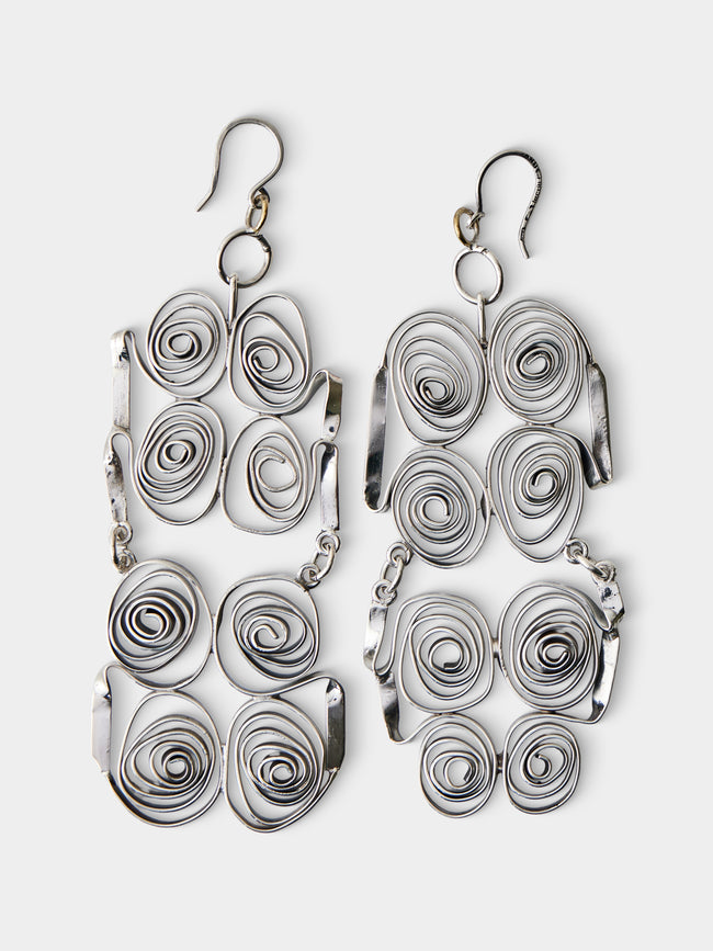 Mahnaz Collection - Vintage 1968 Liisa Vitali Sterling Silver Hook Earrings - Silver - ABASK - 