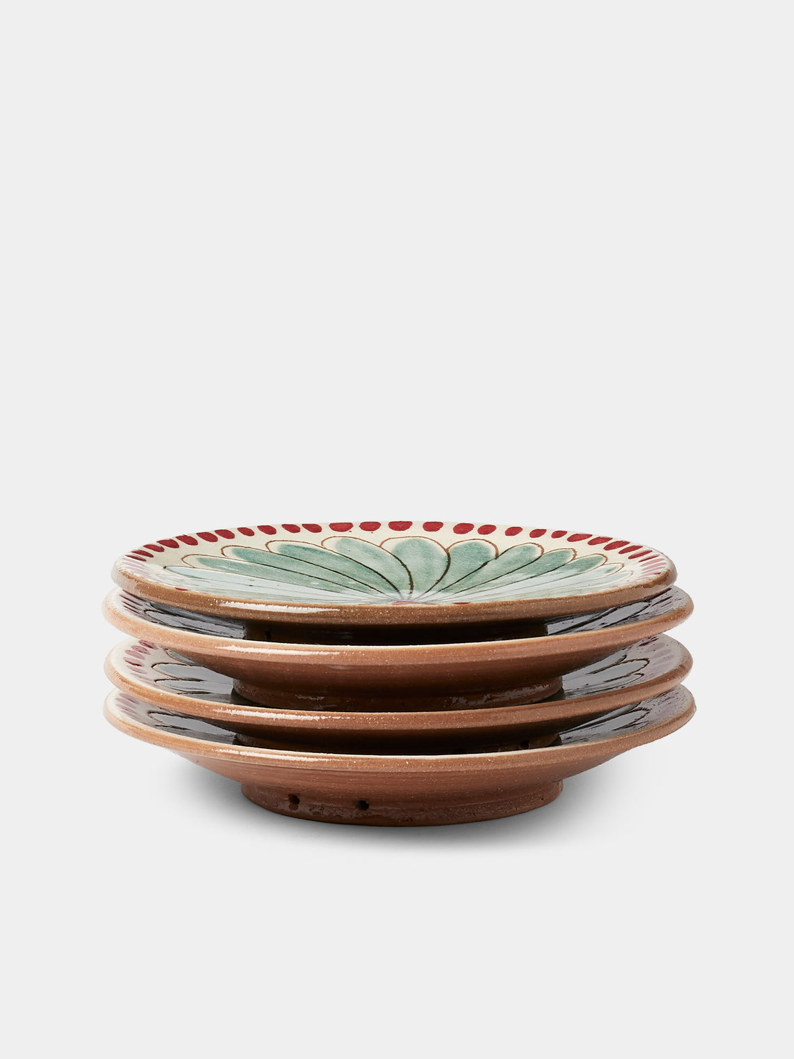 Anut Cairo - Flower Hand-Painted Ceramic Salad / Dessert Plates – 7in/18cm (Set of 4) - Green - ABASK