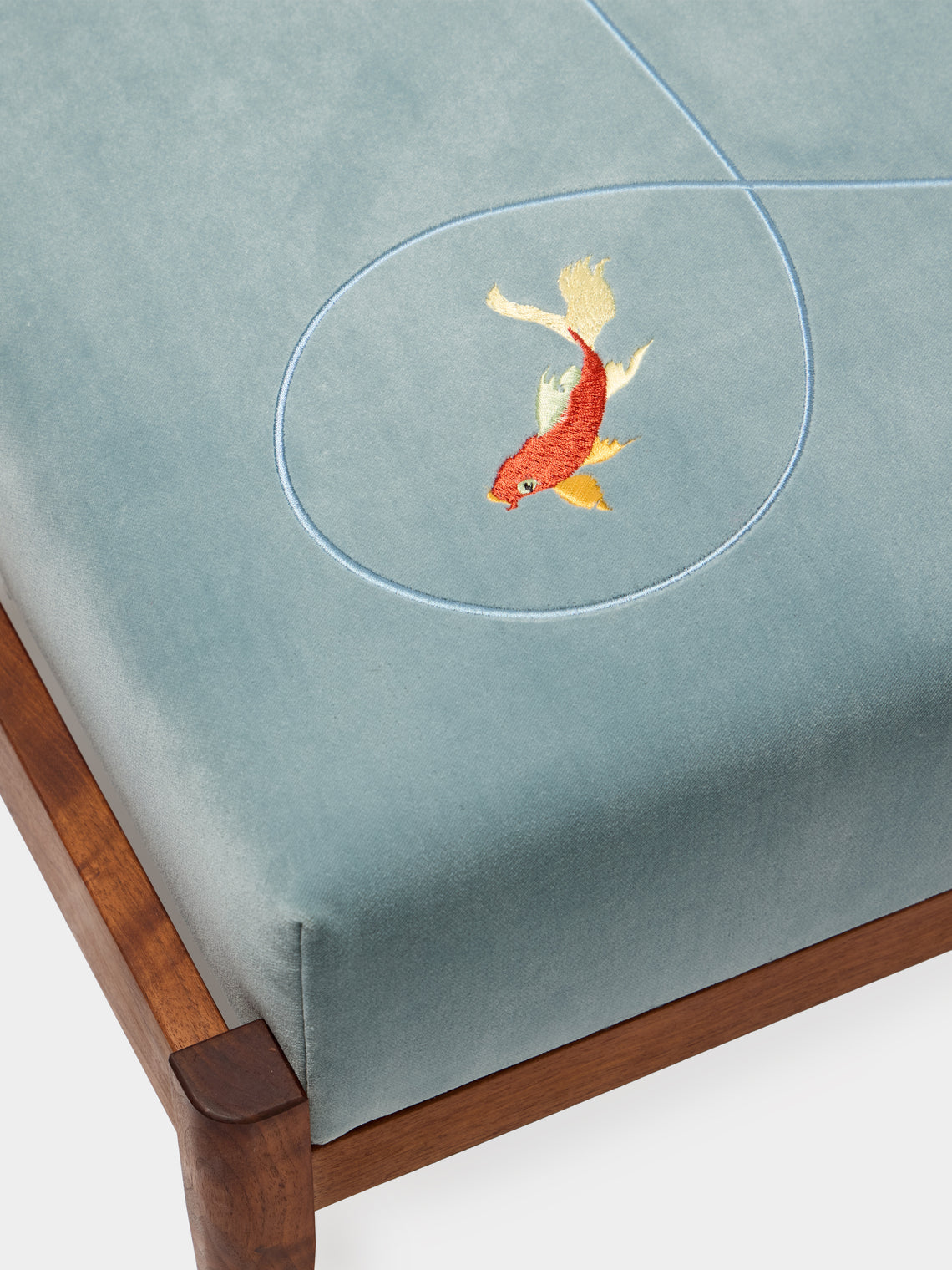 Uncommon Ancestor - Dead or Alive Embroidered Velvet Rectangular Footstool - Blue - ABASK