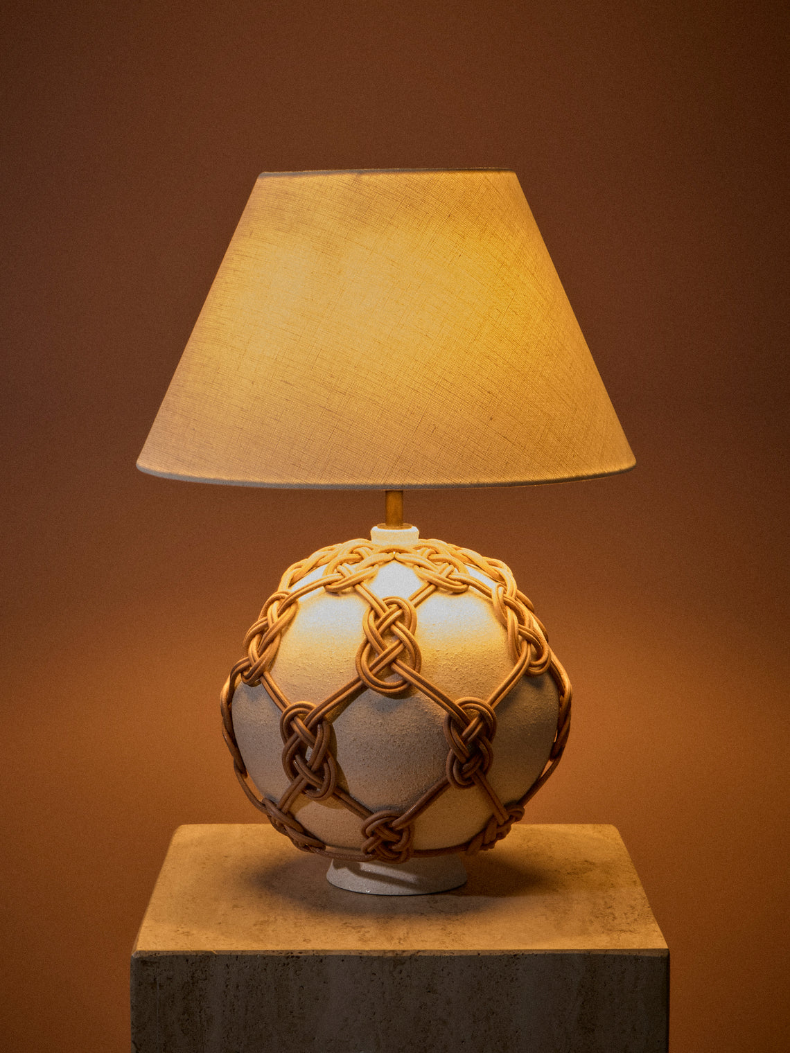 Aimee Betts - Orb Earthenware and Leather Table Lamp - Cream - ABASK