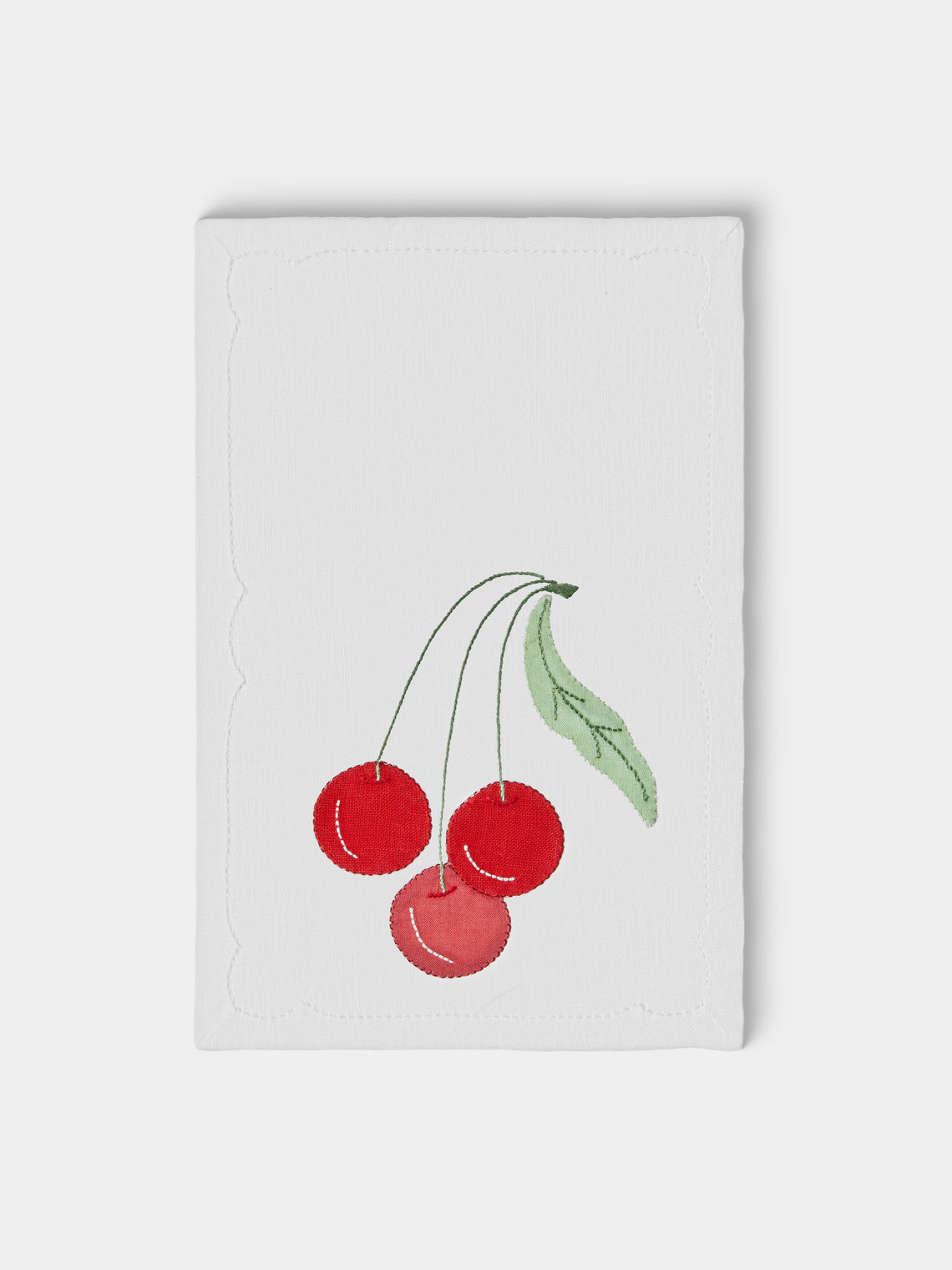 Taf Firenze - | Set of 6 | Retro Fruit Hand-Appliquéd Linen Cocktail Napkins - White - ABASK