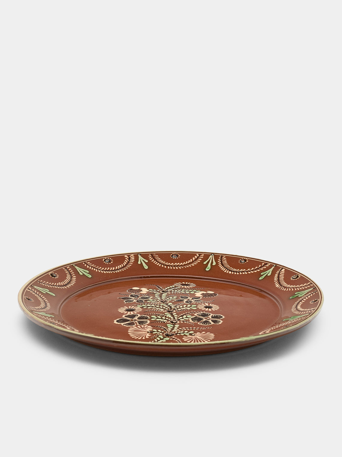 Poterie d’Évires - Flowers Hand-Painted Ceramic Round Platter - Light brown - ABASK