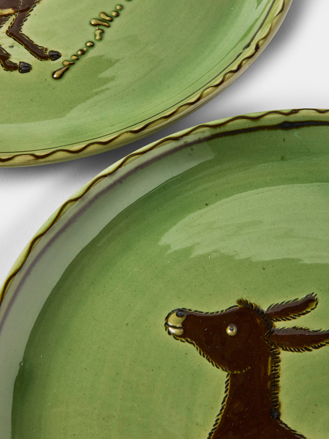 Poterie d’Évires - Animals Hand-Painted Ceramic Dinner Plates – 9.5in/24cm (Set of 4) - Green - ABASK