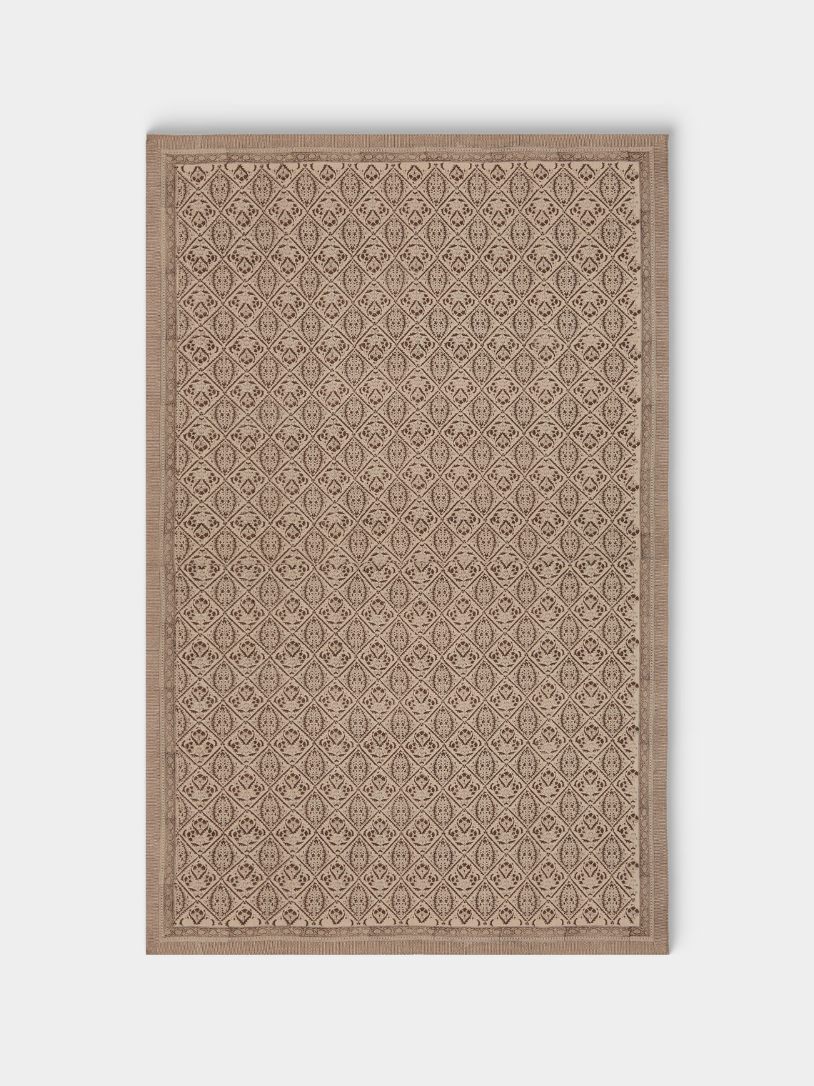 Chamois - Jaipur Block-Printed Linen Rectangular Tablecloth (106in/2.7m) - Brown - ABASK