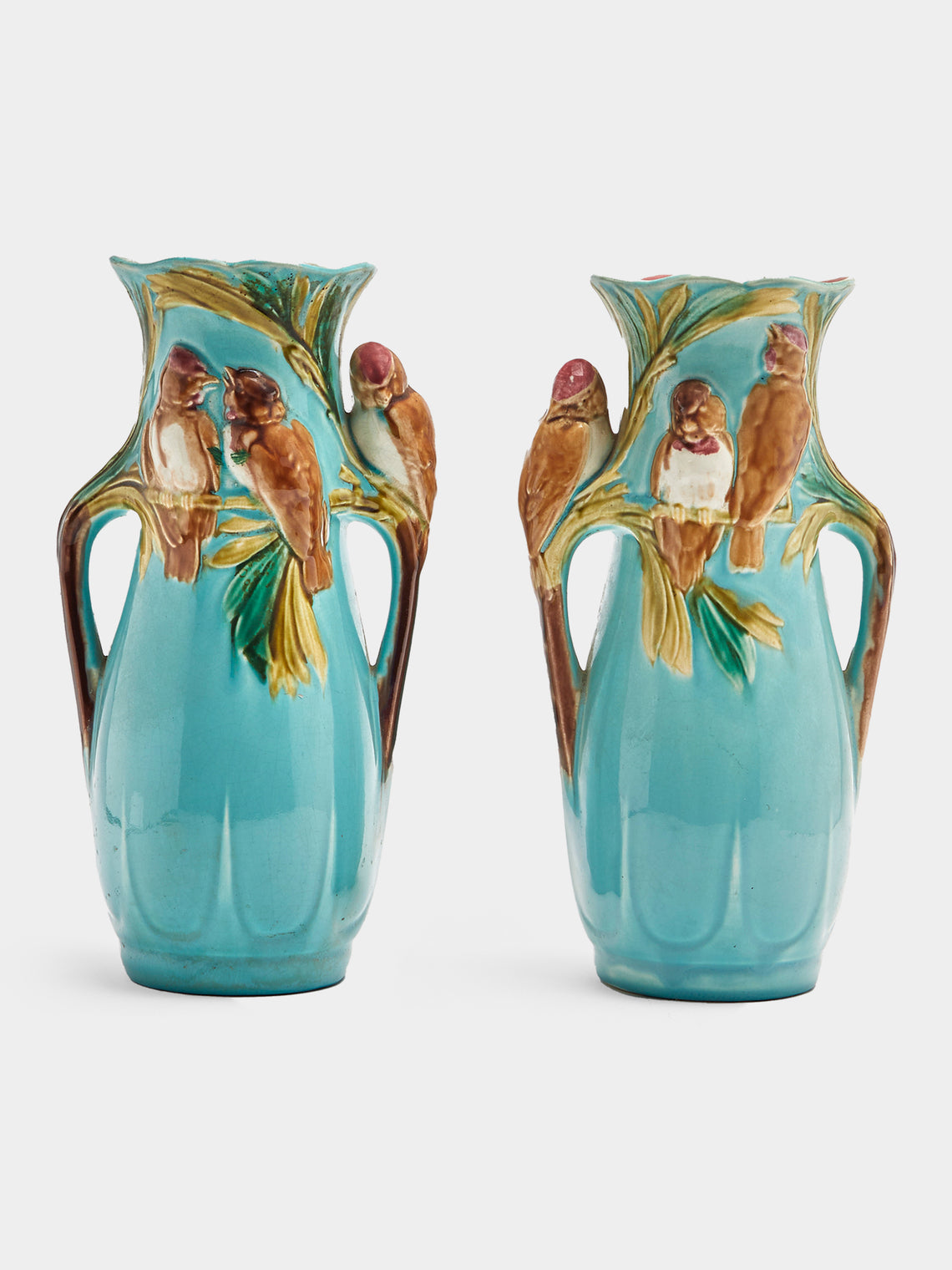 Antique and Vintage - Majolica Ceramic Vases (Set of 2) - Blue - ABASK - 