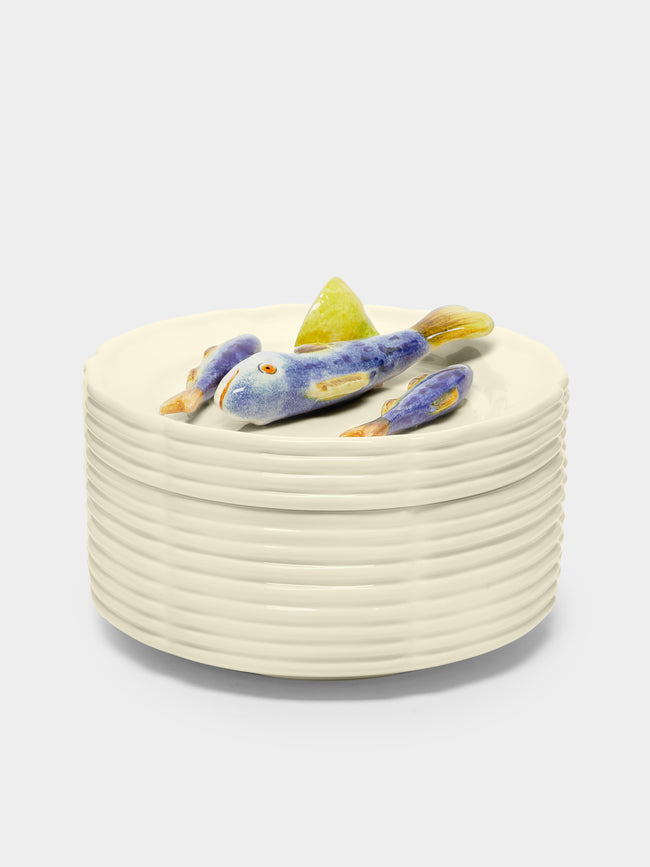 Este Ceramiche - Fish and Lemon Hand-Painted Ceramic Trompe-L'oeil Serving Dish - White - ABASK - 
