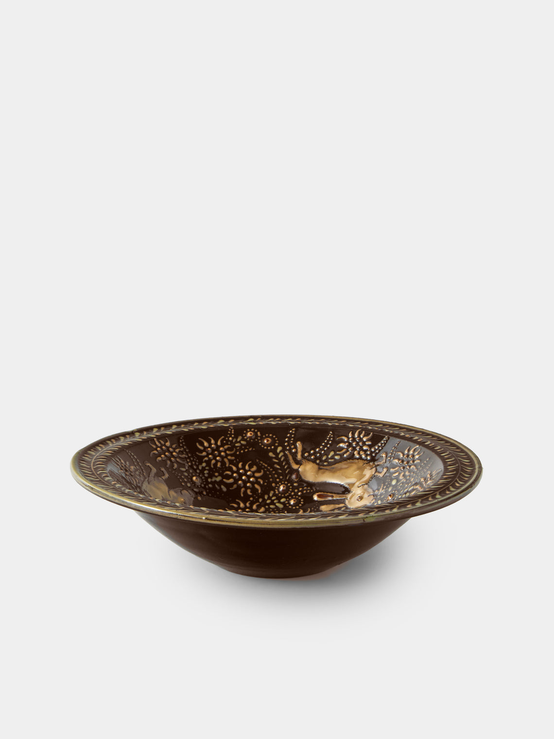 Poterie d’Évires - Rabbits Hand-Painted Ceramic Small Serving Bowl - Dark Brown - ABASK - 