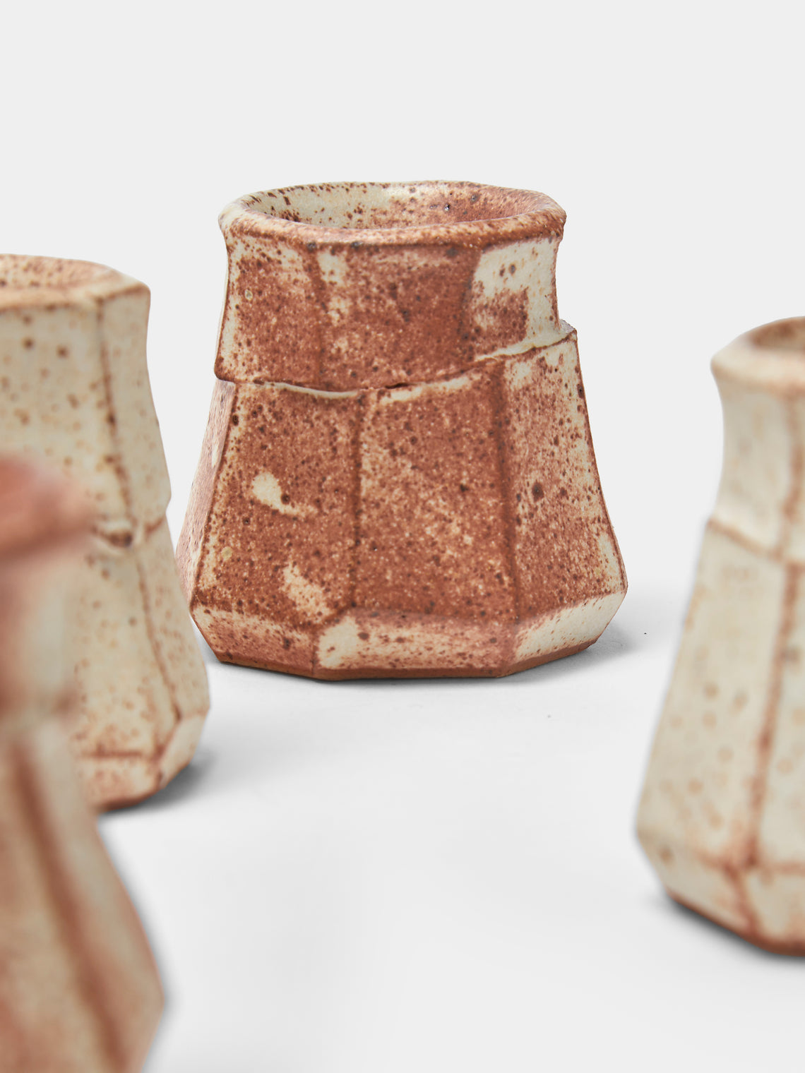 Adam Ross - Hand-Thrown Ceramic Faceted Egg Cups (Set of 4) - Beige - ABASK