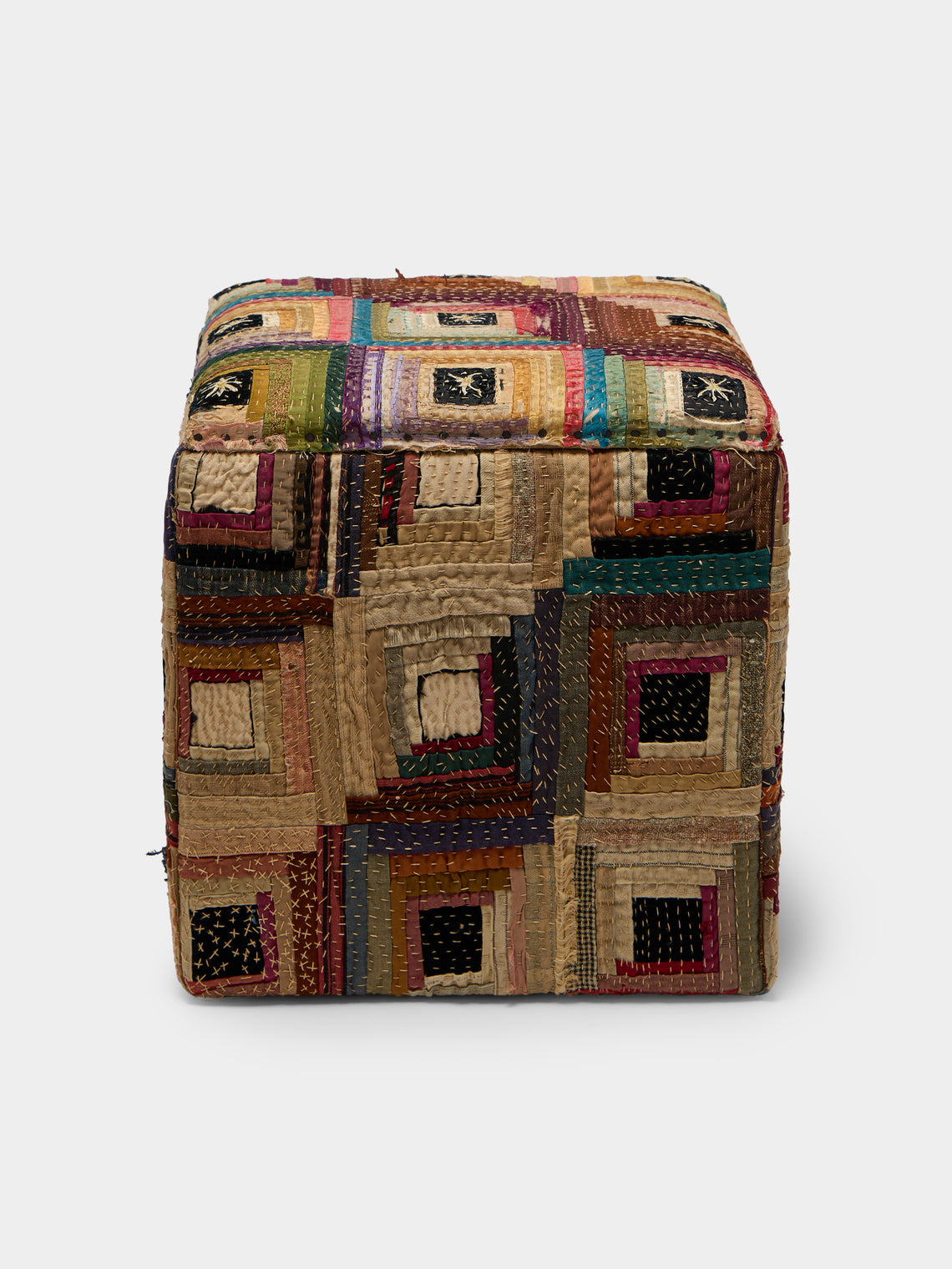 By Walid - 19th-Century Patchwork Silk Storage Stool - Multiple - ABASK