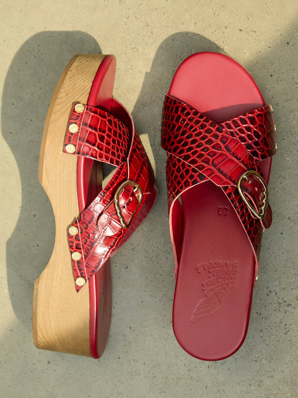 Ancient Greek Sandals - Marilisa Leather Clogs | Size: 37 - Burgundy - ABASK