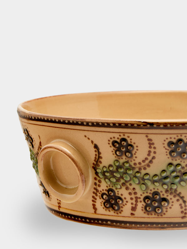 Poterie d’Évires - Flowers Hand-Painted Ceramic Small Handled Serving Bowl - Cream - ABASK