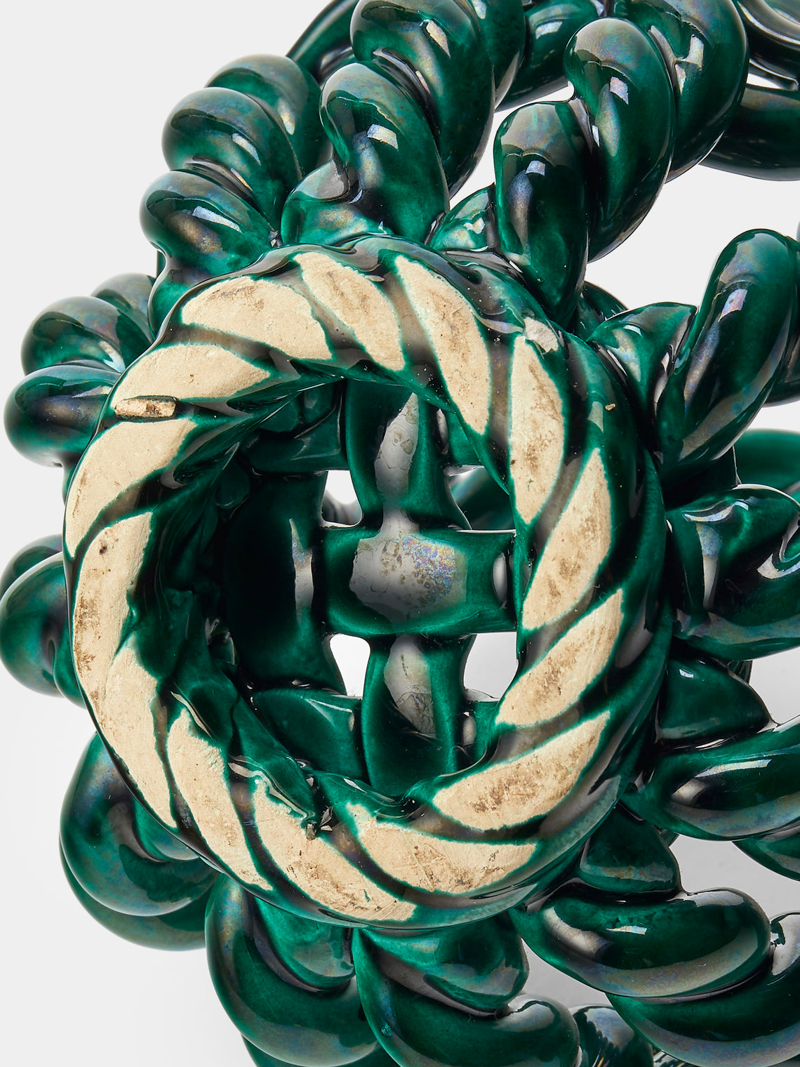 Antique and Vintage - Mid-Century Woven Ceramic Basket - Green - ABASK