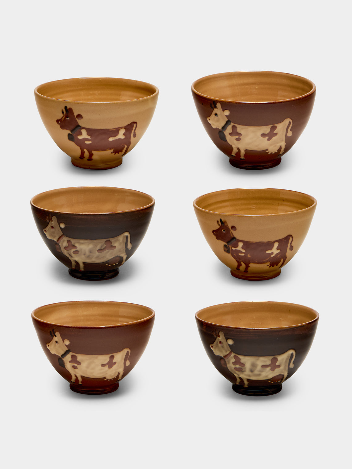 Poterie d’Évires - Cows Hand-Painted Ceramic Bowls (Set of 6) - Multiple - ABASK