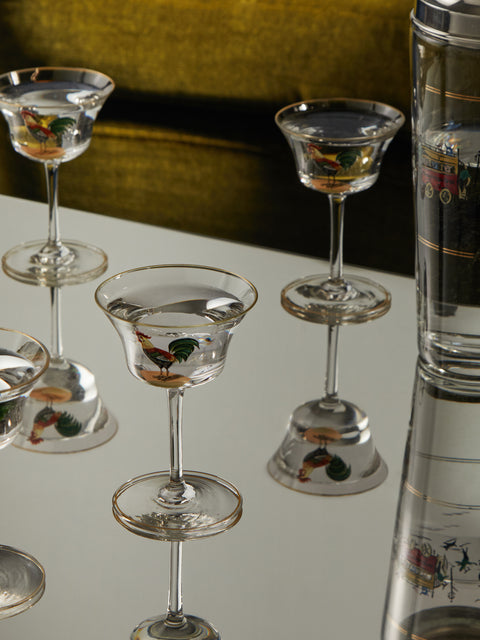 Clear 1920 French Art Deco Cockerel Cocktail Glasses (Set of 6) by Antique and Vintage