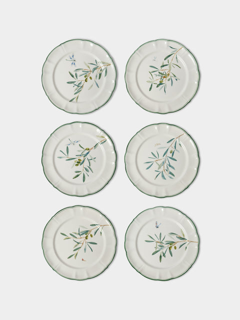 Laboratorio Paravicini - | Set of 6 | Ulivi Ceramic Dinner Plates (10in/26cm) - Green - ABASK - 