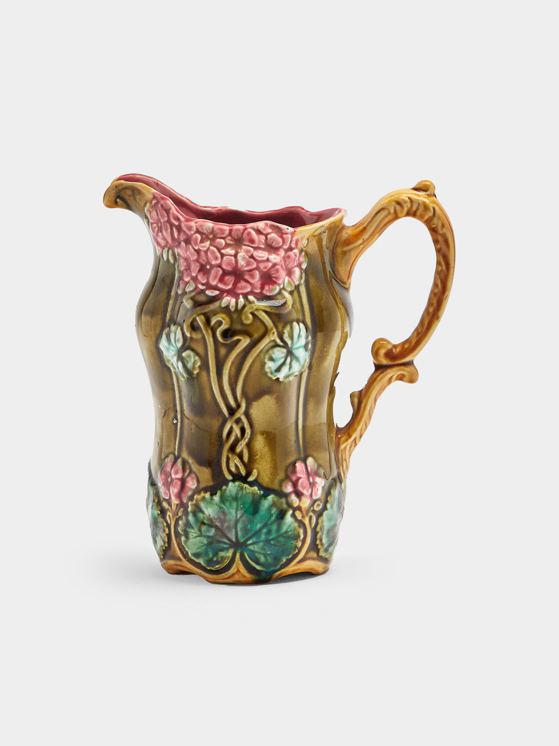 Antique and Vintage - 1940s Onnaing French Majolica Ceramic Hexagonal Jug - Green - ABASK - 