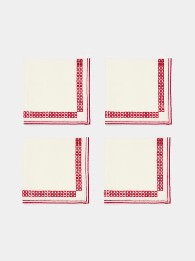 Borgo delle Tovaglie - Eva Rosso Embroidered Linen Napkins (Set of 4) - White - ABASK - 