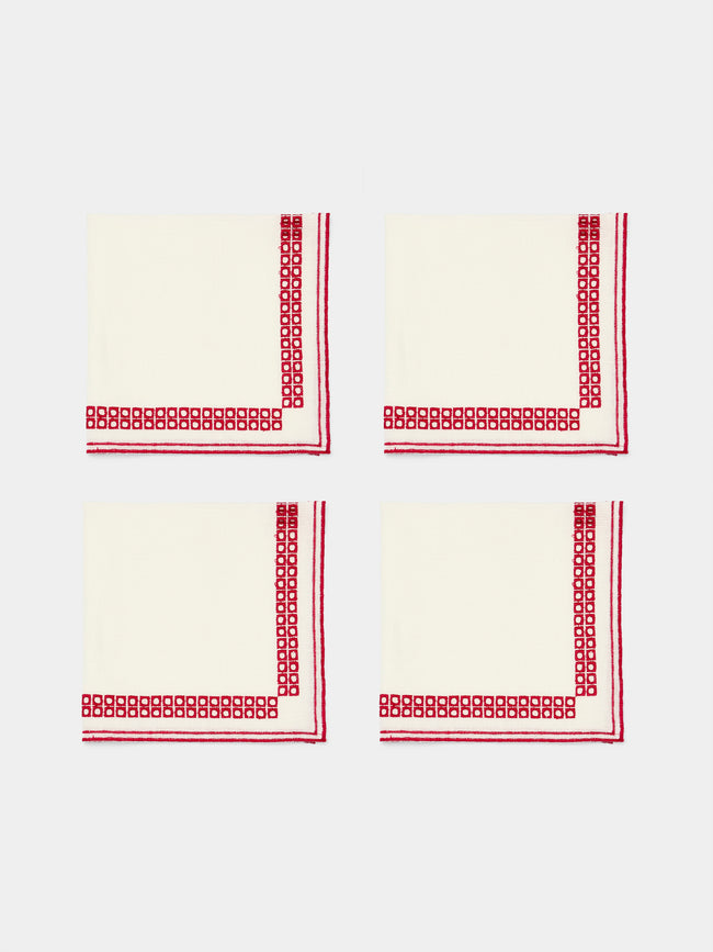 Borgo delle Tovaglie - Eva Rosso Embroidered Linen Napkins (Set of 4) - White - ABASK - 