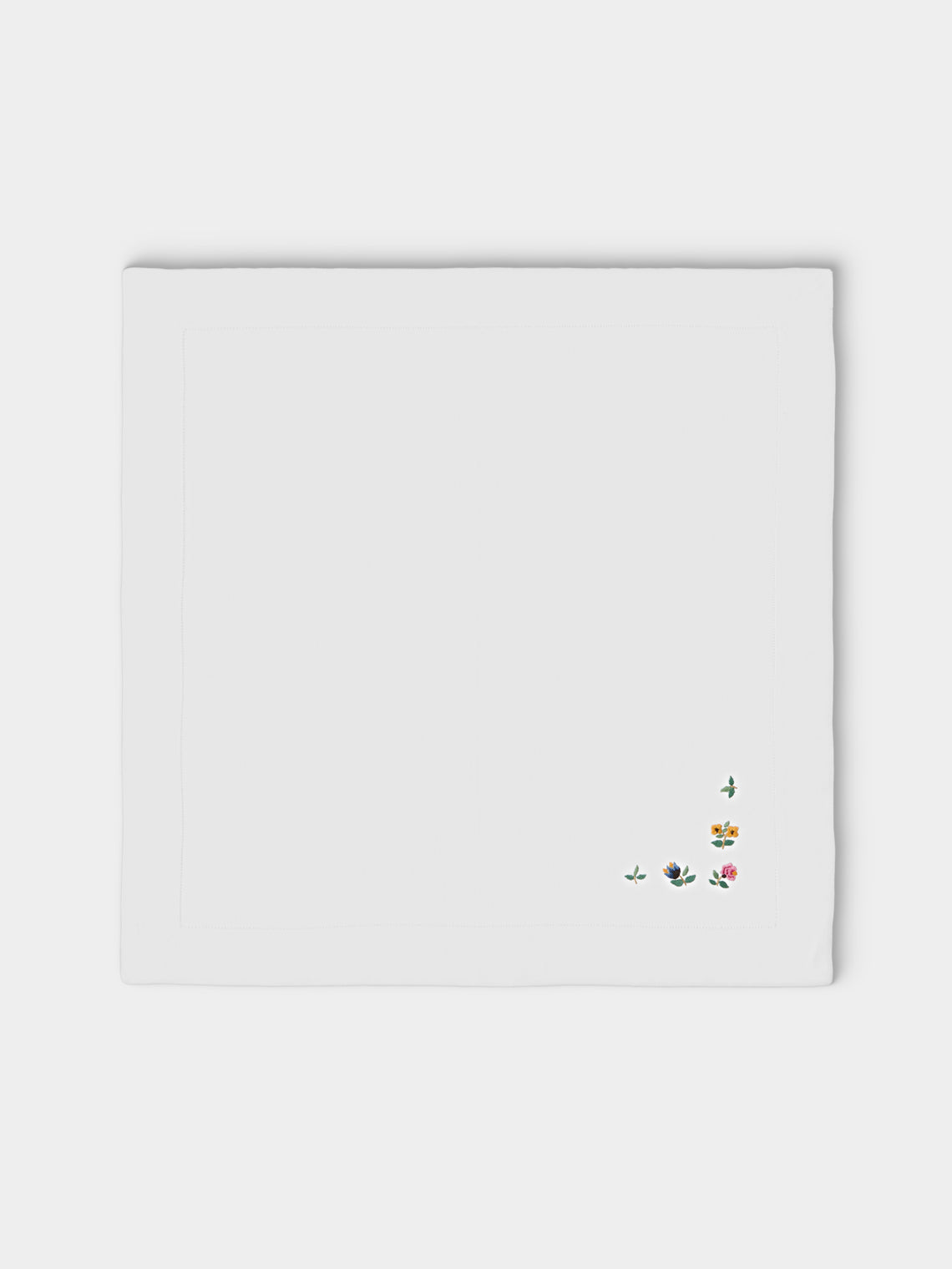 ERI Textiles - | Set of 4 | Scatter Flowers Hand-Embroidered Linen Napkins - White - ABASK