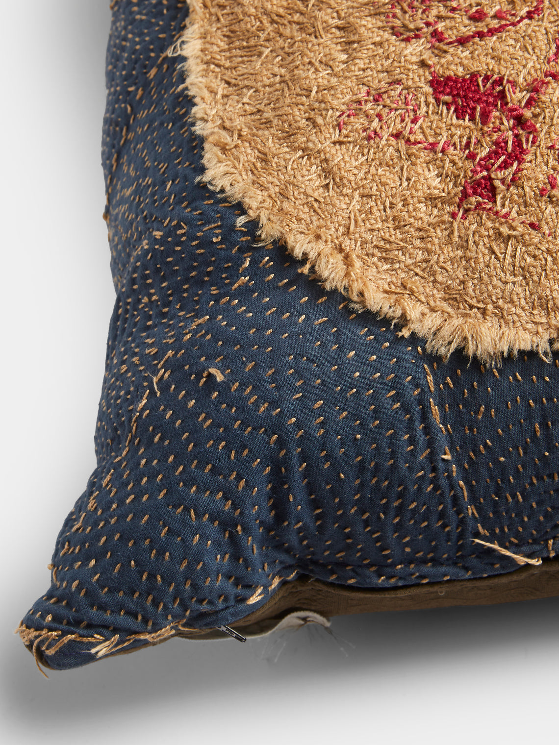 By Walid - 19th-Century Needlepoint Wool and Linen Cushion (26in/66cm) - Blue - ABASK