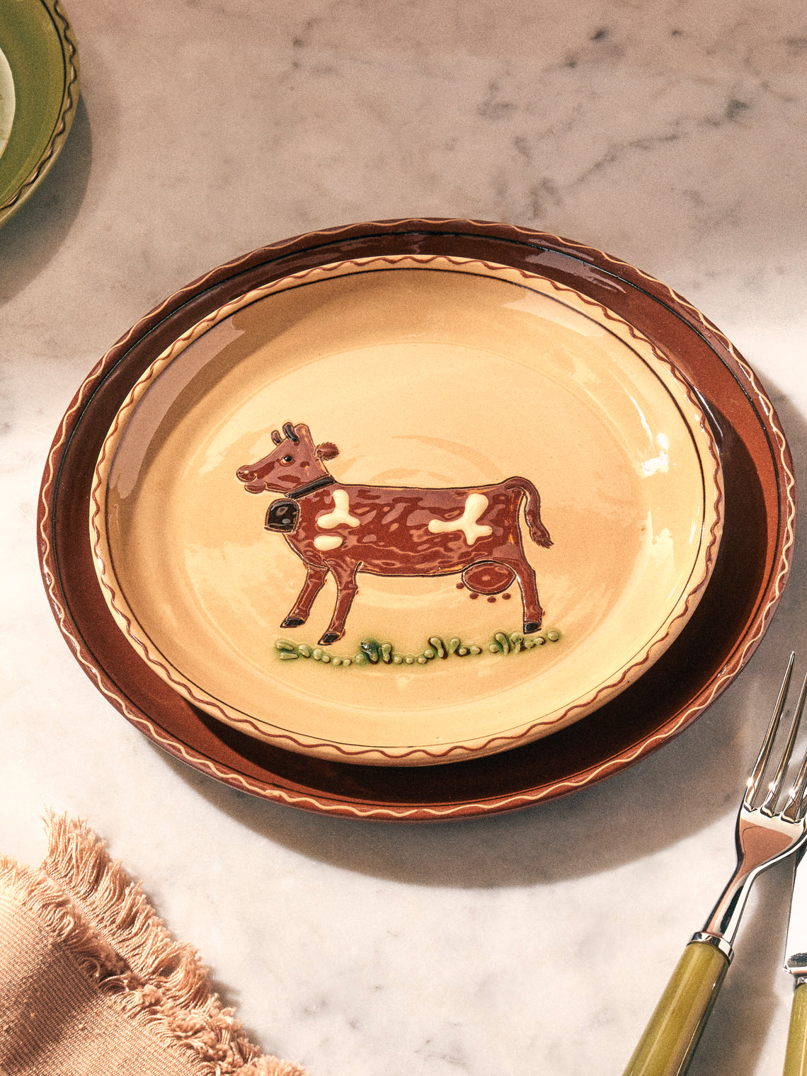 Poterie d’Évires - Cows Hand-Painted Ceramic Plates – 8in/20cm (Set of 3) - Multiple - ABASK