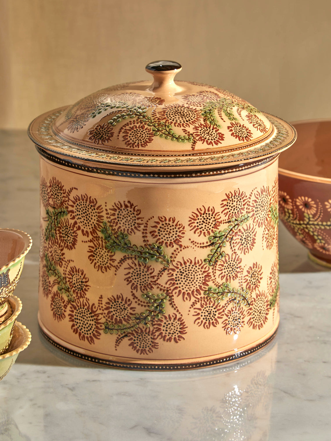 Poterie d’Évires - Flowers Hand-Painted Ceramic Extra Large Pot - Cream - ABASK