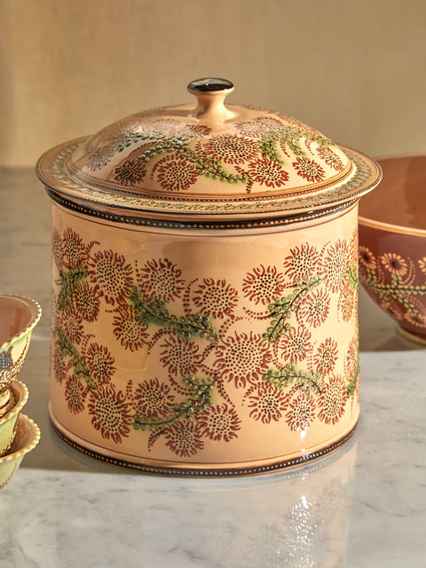 Poterie d’Évires - Flowers Hand-Painted Ceramic Extra Large Pot - Cream - ABASK