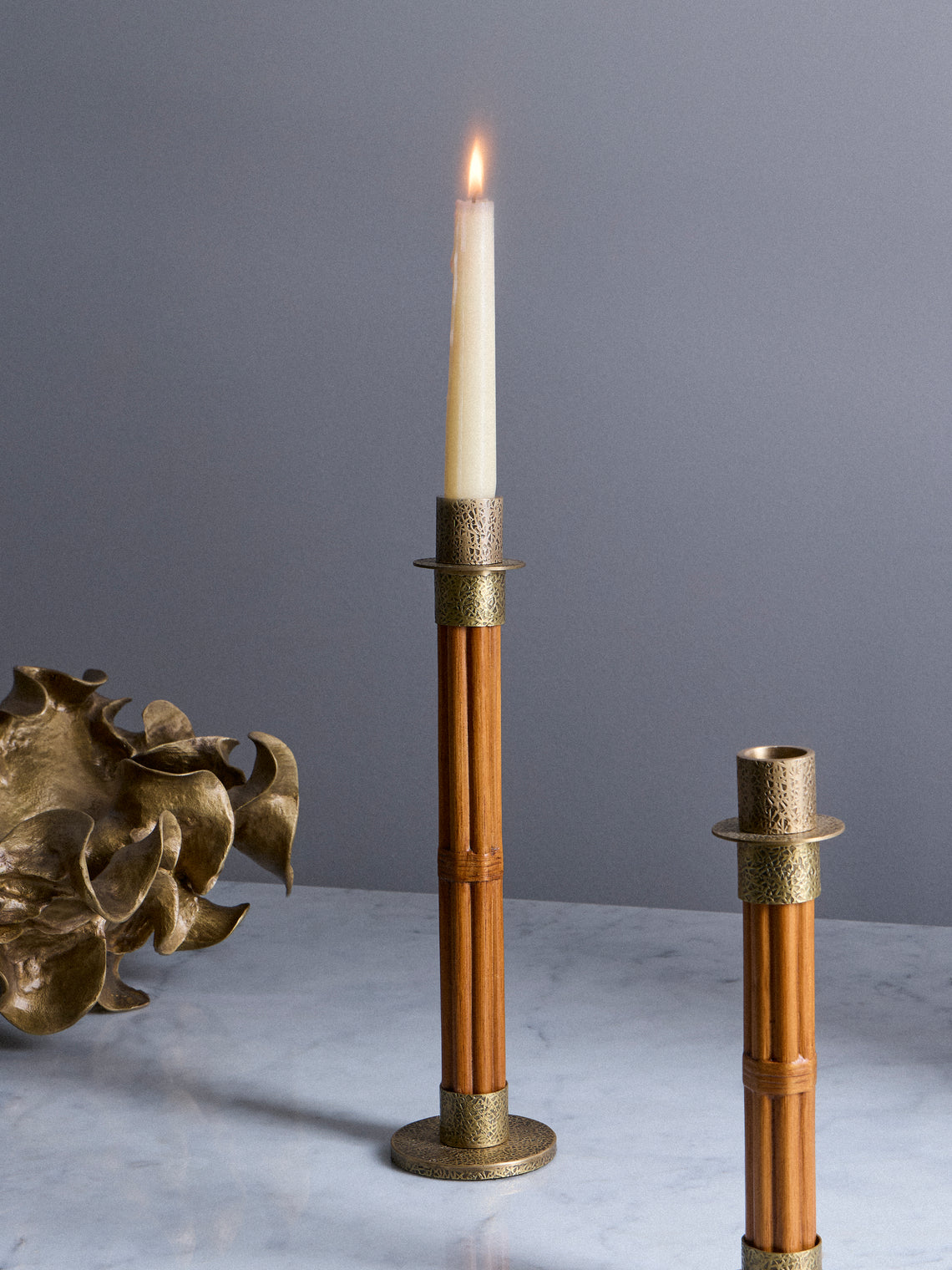 Viya - Namsai Brass Medium Candle Holder - Brown - ABASK