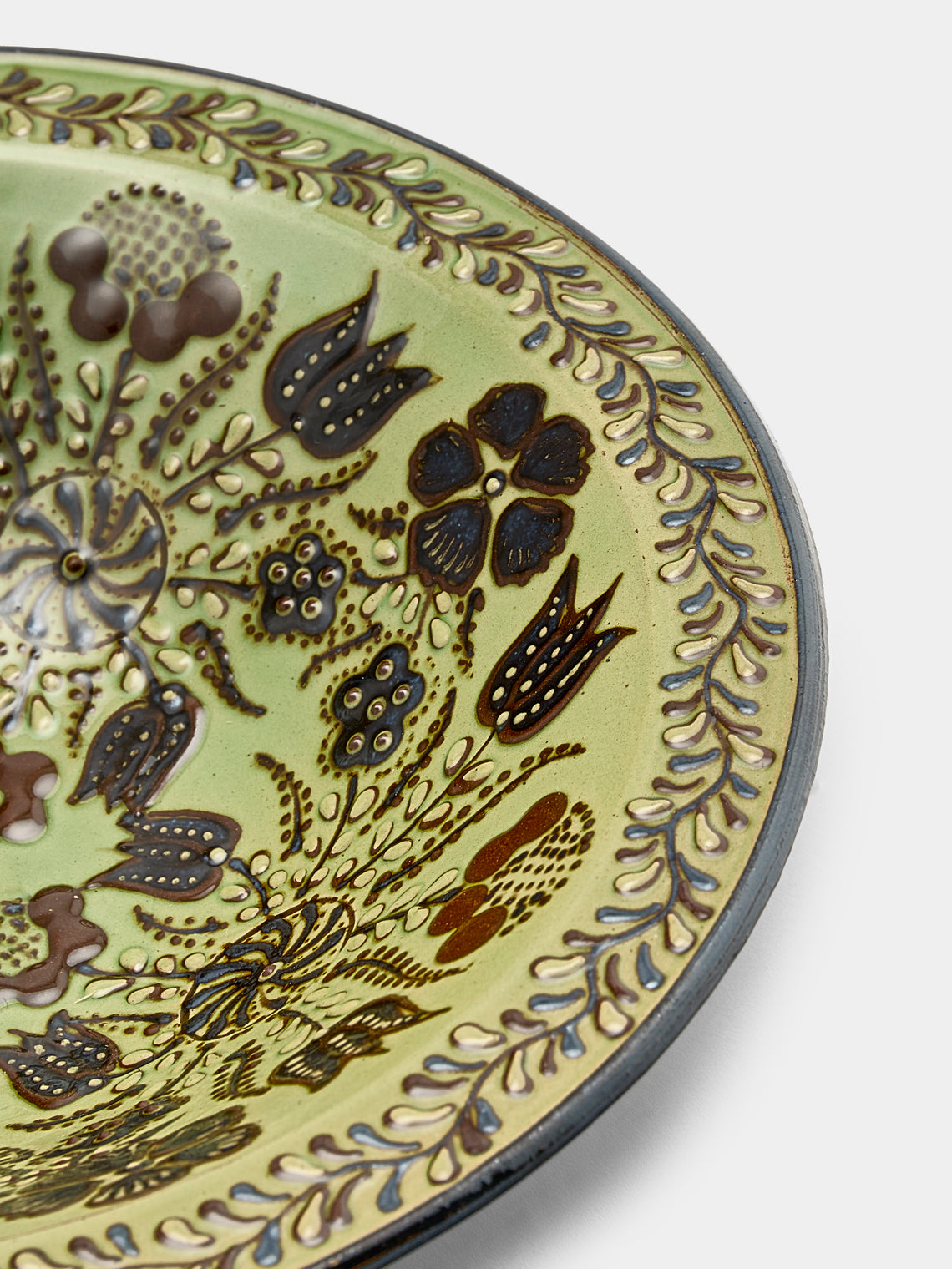 Poterie d’Évires - Flowers Hand-Painted Ceramic Small Serving Bowl - Green - ABASK