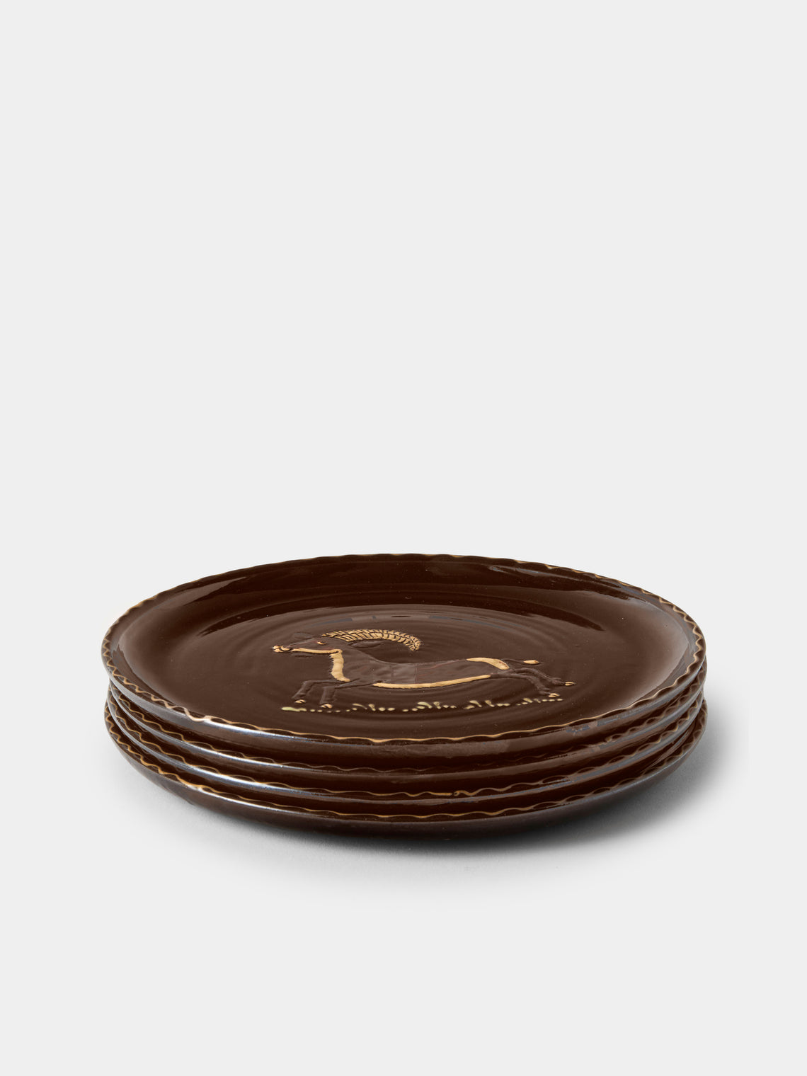 Poterie d’Évires - Animals Hand-Painted Ceramic Dinner Plates – 9.5in/24cm (Set of 4) - Dark Brown - ABASK