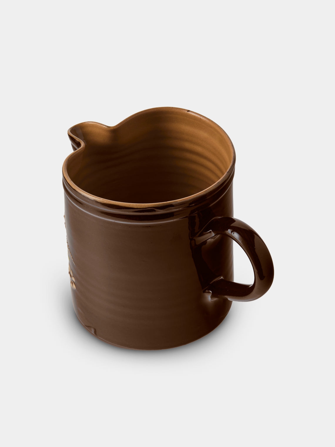 Poterie d’Évires - Birds Hand-Painted Ceramic Straight-Edge Medium Jug - Dark Brown - ABASK