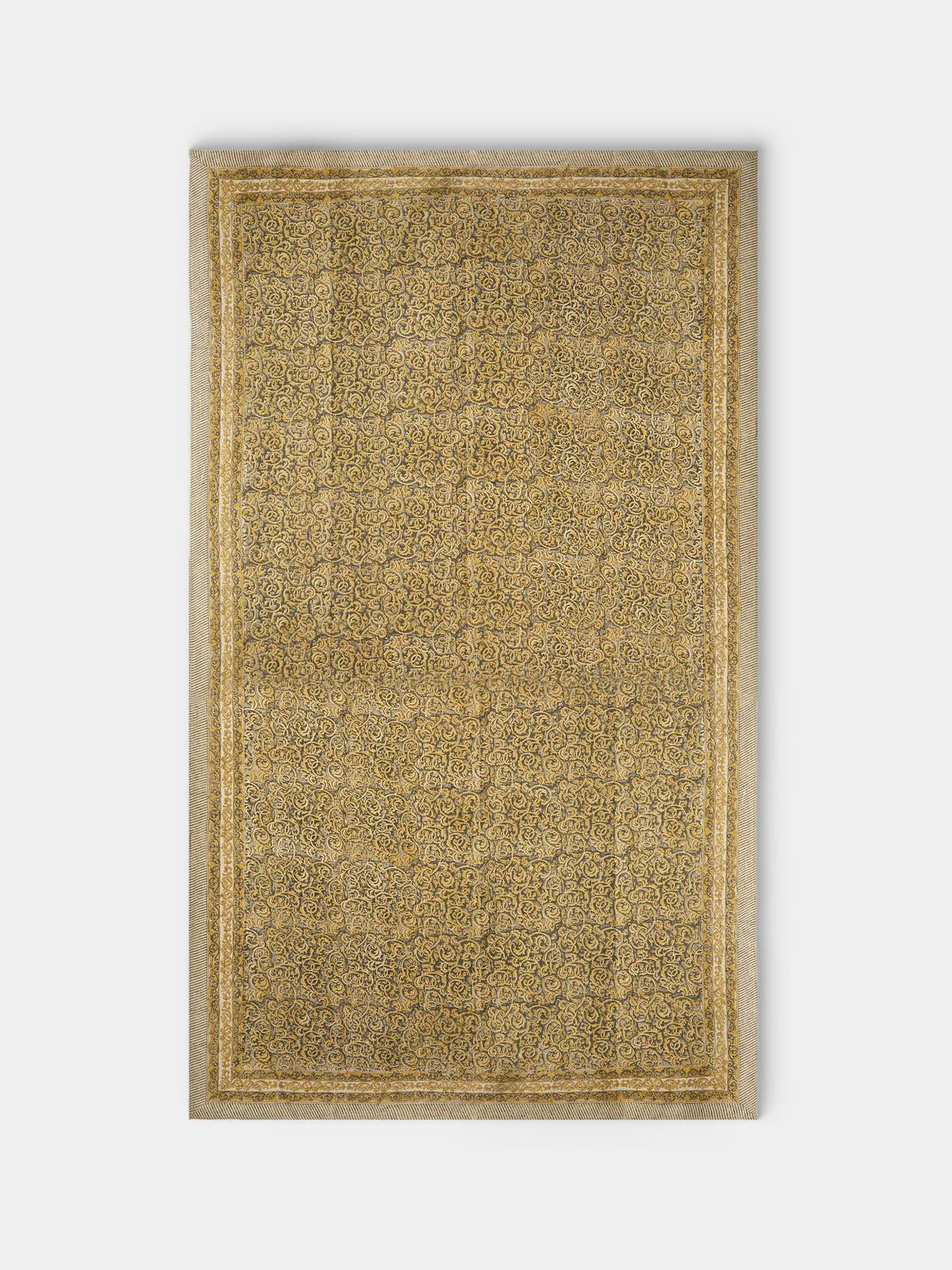 Chamois - Ornamental Block-Printed Linen Rectangular Tablecloth (138in/3.5m) - Multiple - ABASK