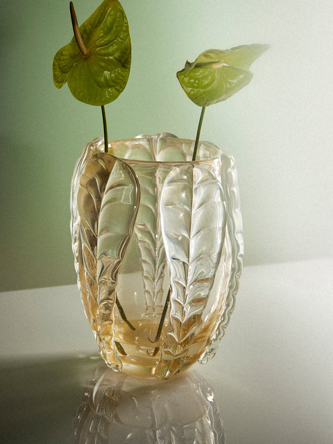Antique and Vintage - 1970s Cenedese Frosted Murano Glass Vase - Clear - ABASK