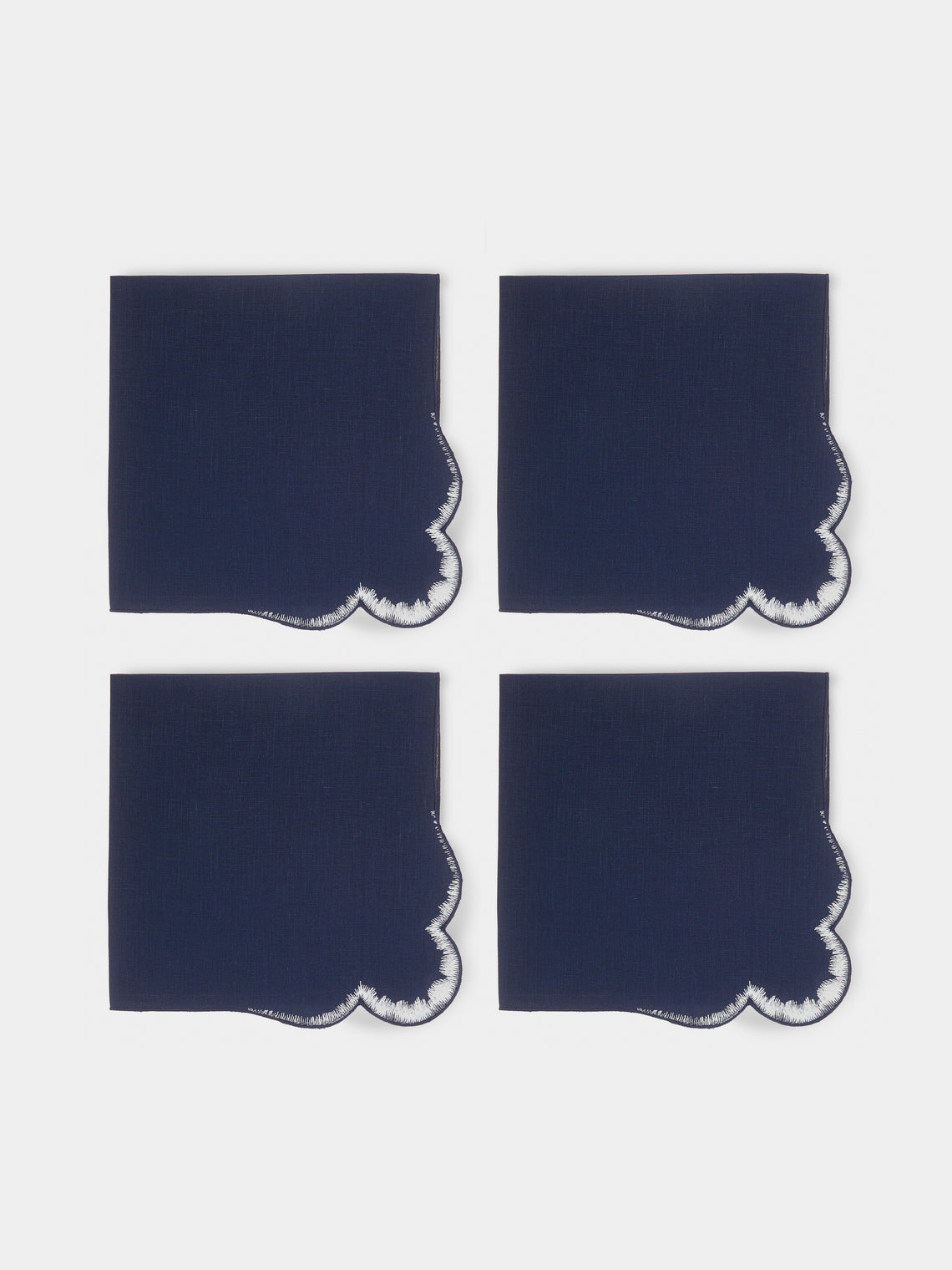 Los Encajeros - Valver Embroidered Linen Napkins (Set of 4) - Blue - ABASK