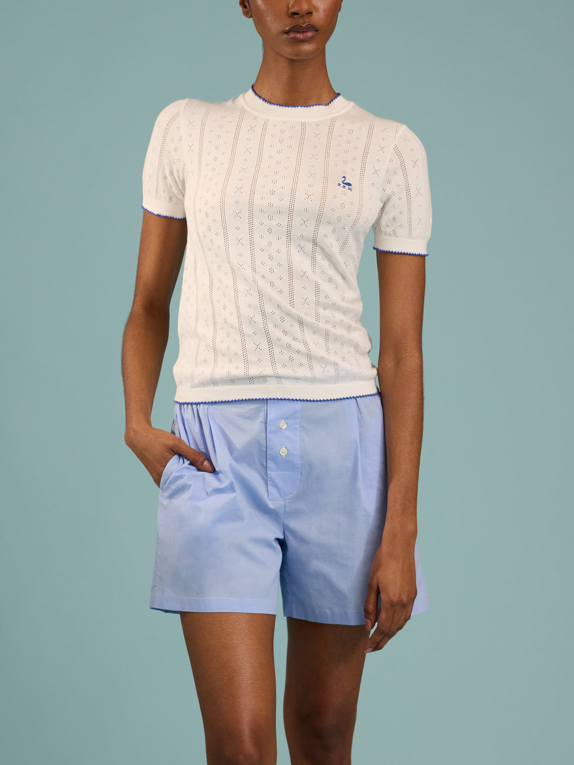 B.B. Wallace - Indiana Cotton Pointelle T-Shirt | Size: S - White - ABASK