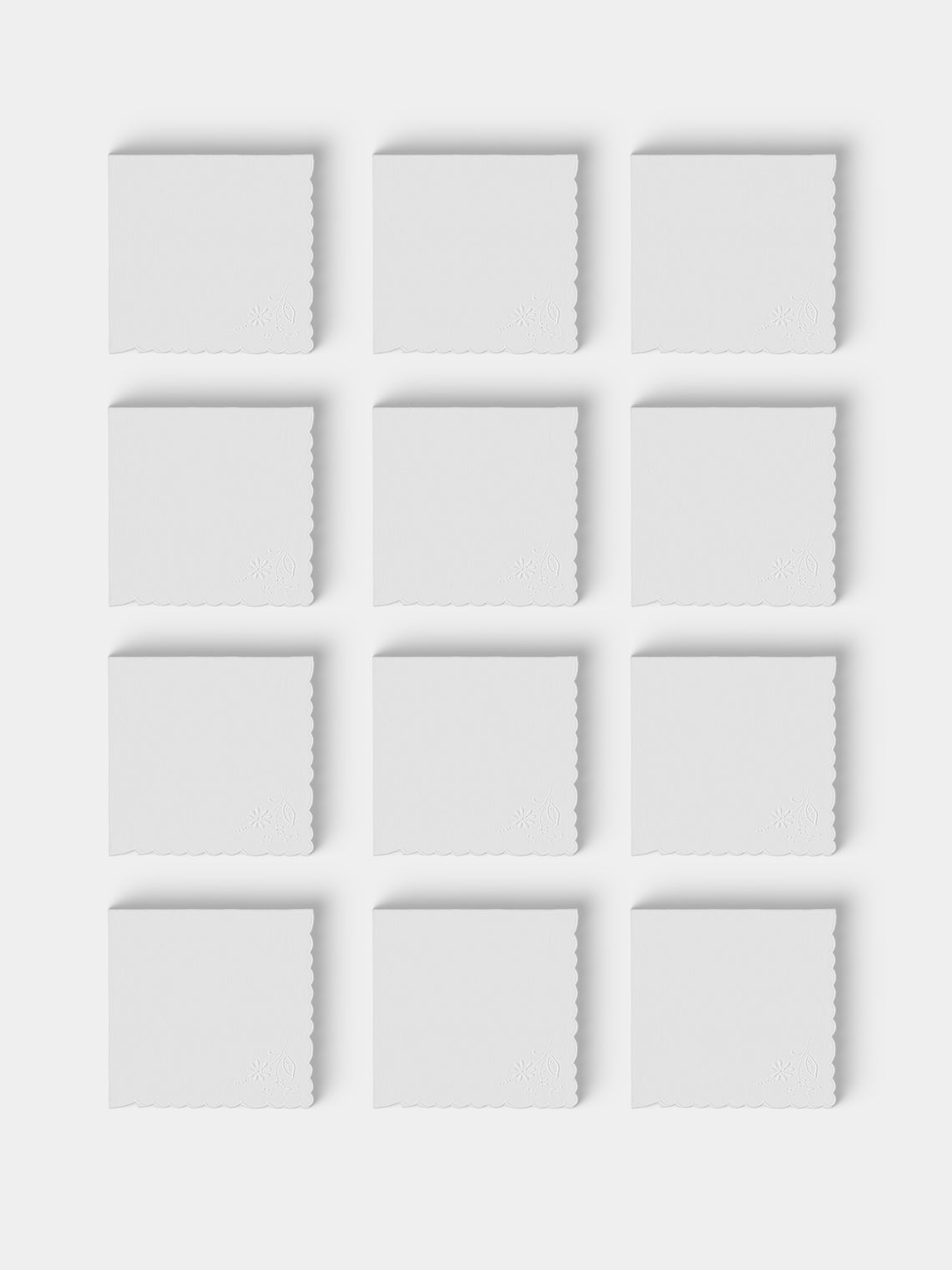 Taf Firenze - | Set of 12 | Floral Openwork Hand-Embroidered Linen Tablecloth and Napkins - White - ABASK