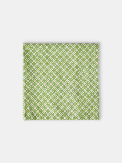 Chamois - The Garden of Mathilde Block-Printed Cotton Napkins (Set of 8) - Green - ABASK - 