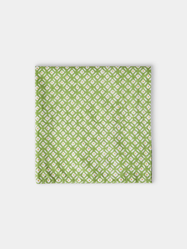 Chamois - The Garden of Mathilde Block-Printed Cotton Napkins (Set of 8) - Green - ABASK - 