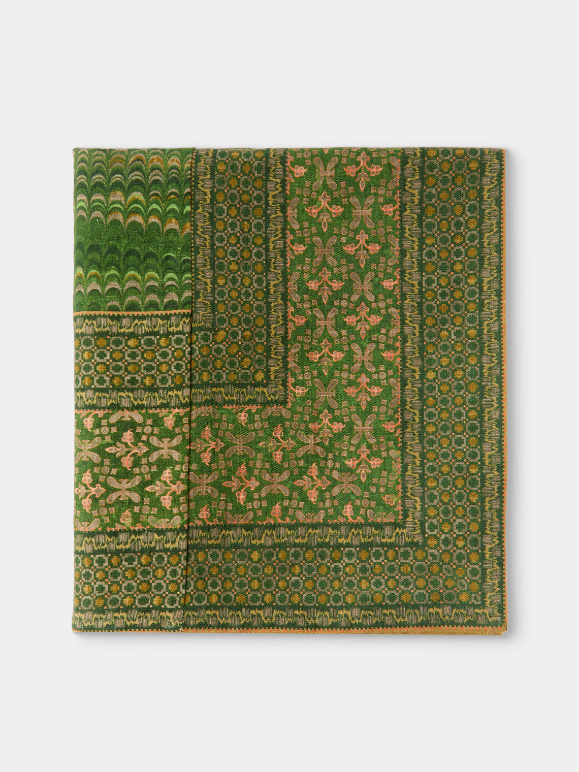 D'Ascoli - Niniane Printed Linen Rectangular Tablecloth (138in/3.5m) - Green - ABASK - 