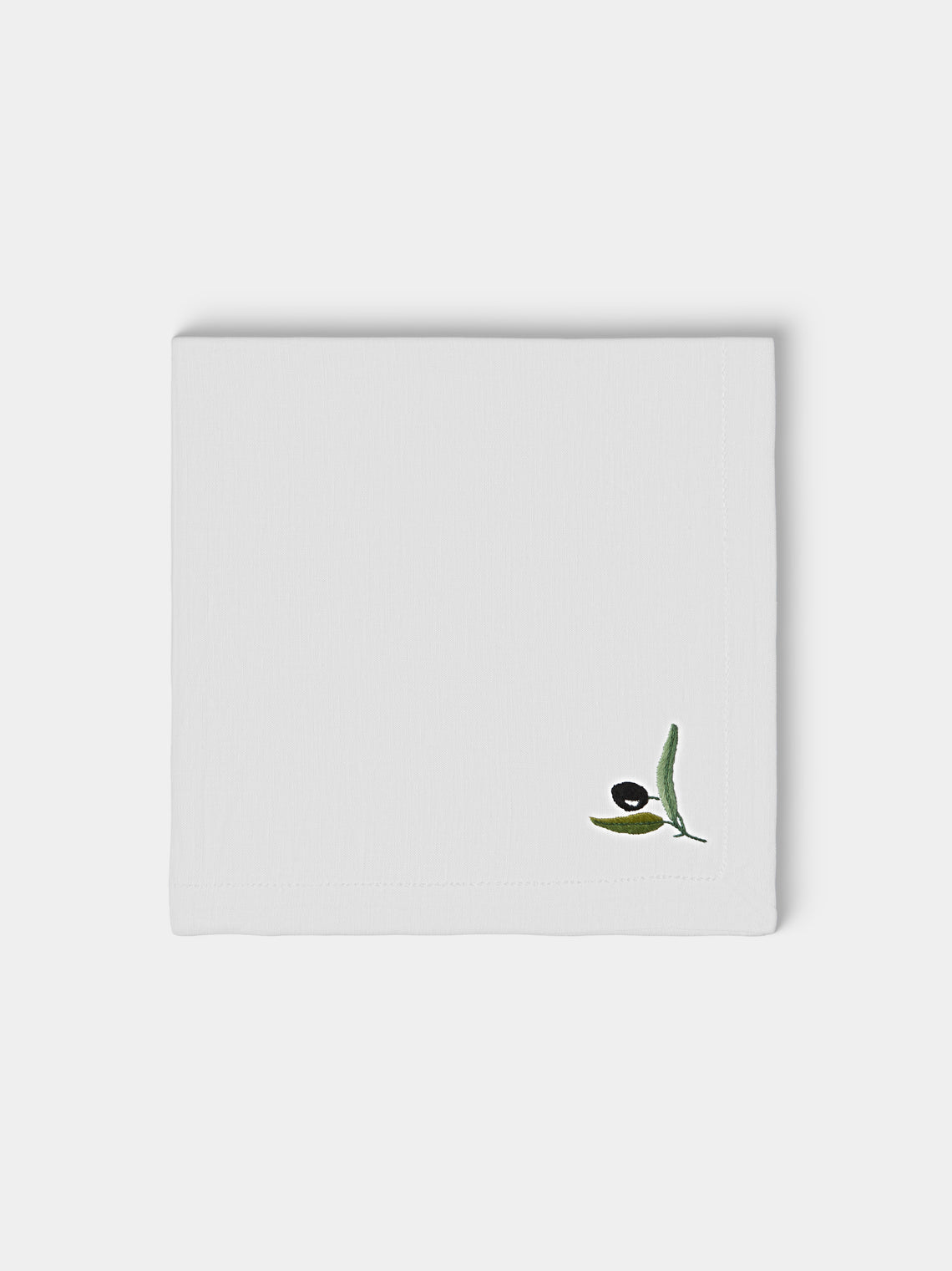 Taf Firenze - | Set of 6 | Olive Branch Hand-Embroidered Linen Placemats and Napkins - White - ABASK