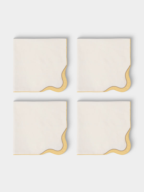 Cosima Swayze - | Set of 4 | x Los Encajeros Wave Linen Napkins - White - ABASK - 