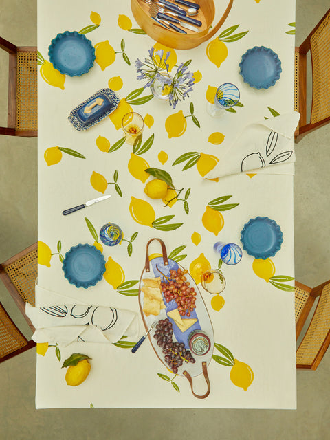 Stamperia Bertozzi - Lemon Grove Block-Printed Linen Tablecloth -  - ABASK